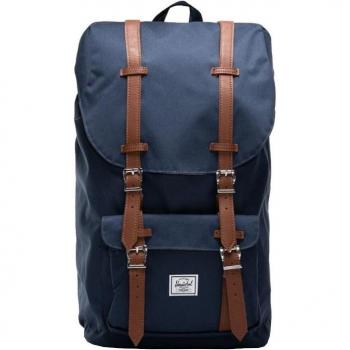 Herschel Little America Backpack - Unisex, Navy/Tan Synthetic Leather, ONE SIZE