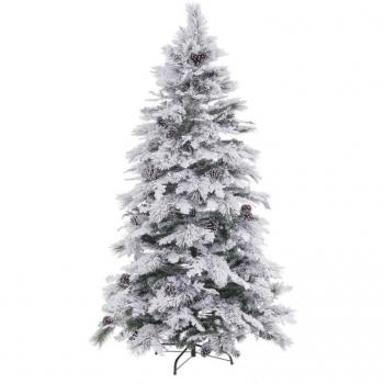 Árbol de Navidad Artificial Blanco Verde de PVC y Metal con Nieve, 210 cm