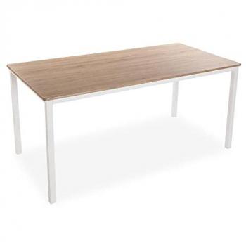 Mesa de Comedor Versa Amaia - Madera y Metal Blanco - 79 x 80 x 160 cm - Para Cocina, Terraza o Jardín