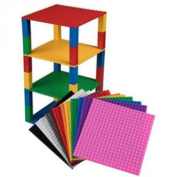 Pack de 12 bases con ladrillos separadores 2 x 2 - Construcción en forma de torre - Compatible con todas las marcas - 15,24 x 15,24 cm - Blanco, transparente, gris, negro, marrón y más