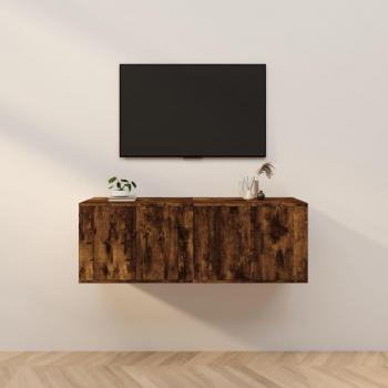 Mueble para TV de pared 2 uds, dimensiones 57x34,5x40 cm, color marrón roble ahumado