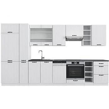 Mueble de cocina Fame-Line, Casa de campo blanca/blanca, 355 cm con armario alto, sin encimera Vicco