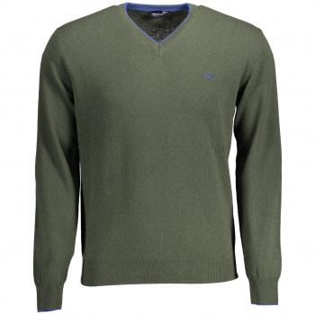 Contrasting V-Neck Knit Sweater for Men - XXL Green