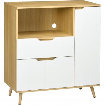 Aparador Auxiliar para Microondas Armario de Cocina Moderno con Cajón 3 Puertas y Compartimiento 90x40x98,5 cm Blanco