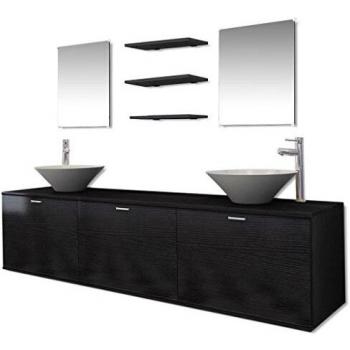 vidaXL Set Muebles para Baño con Lavabo y Grifo Incluido Pack 10 Unidades Negro