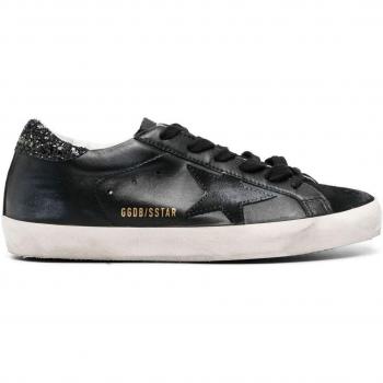 Golden Goose Women's Super-Star Black Low Trainer With Rhinestones Sneaker in Print | Size 36 | GWF00101F003463