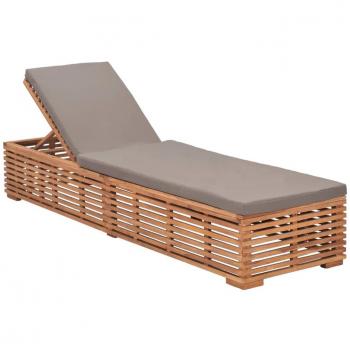 Teak Wood Sun Lounger with Dark Grey Cushion