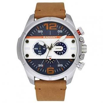 Reloj analógico para Hombre de Radiant. Colección Speedy. Reloj Plateado con Correa marrón y Esfera Azul y Blanca. 3ATM. 48mm. Referencia RA550702.