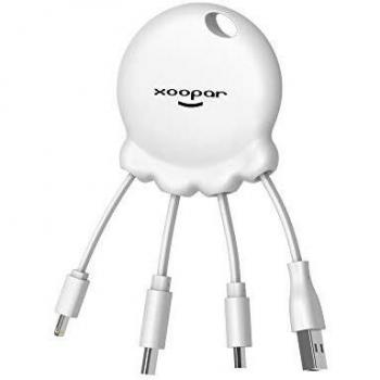 Xoopar - Octopus Booster - Powerbank + Cable Conector Multi USB - Concentrador USB 4 en 1: USB C, USB y Micro USB - Cable Cargador Universal y batería Externa de 1.000mAh- Formato Llavero