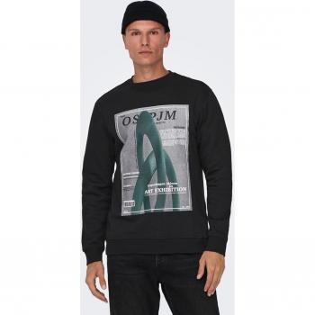 Sudadera de hombre Only & Sons con cuello redondo estampada en color negro