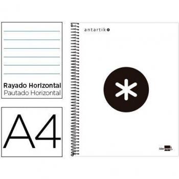 Cuaderno espiral liderpapel A4 micro antartik tapa forrada 120h 100gr horizontal 5 bandas 4 taladros color blanco.