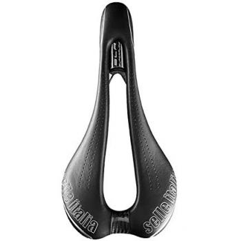 Sillin Selle Italia SLR Kit Carbono Superflow - Color negro y blanco, diseño ergonómico, tecnología Superflow para mayor comodidad, estructura de carbono ligero, ideal para ciclismo de carretera