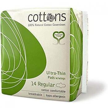 Cottons Compresas Higiénicas Femeninas Ultrafinas Regular 100% Algodón 14 Unidades