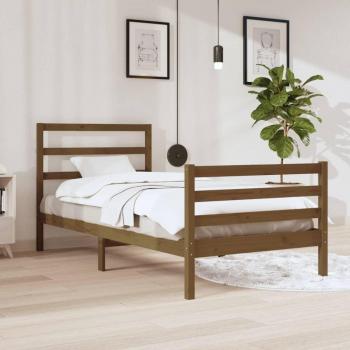 Estructura de cama de madera maciza de pino en color marrón miel, dimensiones 90x200 cm