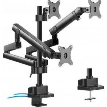 Soporte de Escritorio para 3 Monitores Maclean MC-811 17-27 con 2x USB 3.0 y Capacidad de Carga de 3x7kg VESA 75x75 y 100