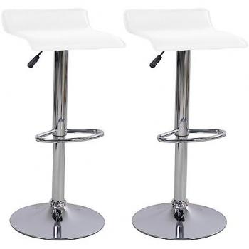 Set de 2 Taburetes de Asiento Elevado Modelo Noa Ecopiel/Metal Cromado 38x39.5x64/85 H Cm Color Blanco/Plata