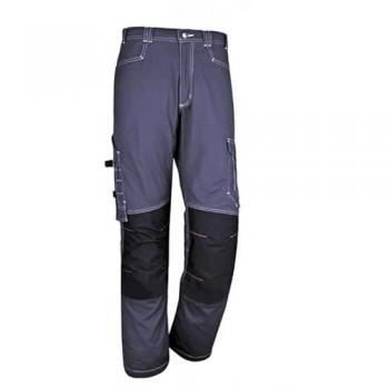 Pantalón de trabajo 100% algodón Safetop Lemos con rodilleras, color gris-negro, compuesto por 100% algodón y cordura