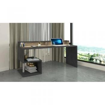 Escritorio Alban Multiusos con Estantes y Luces LED - 180x60h93 cm, Tablero Melamínico Pizarra