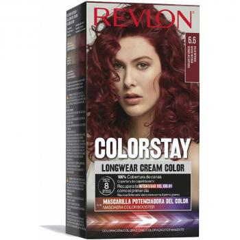 Tinte Permanente Revlon Colorstay Nº 6.6 Rojo, Tinte de larga duración, color rojo intenso, formato 4 unidades