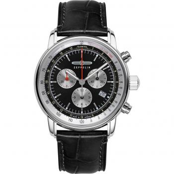 Zeppelin LZ 14 Marine Chronograph Men's Watch with Leather Strap and Black Dial, Model 8888-2