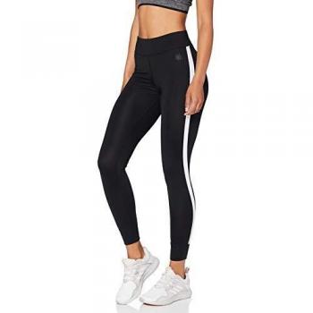 Marca Amazon - AURIQUE Leggings de Deporte con Banda Lateral Mujer, Negro