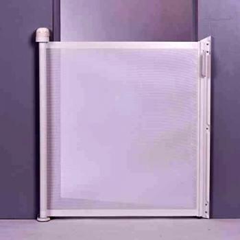 Barrera de Seguridad KiddyGuard Assure 80 cm, Puerta enrollable para Bebés y Niños, Diseño Efectivo y Ahorro de Espacio, Color Blanco