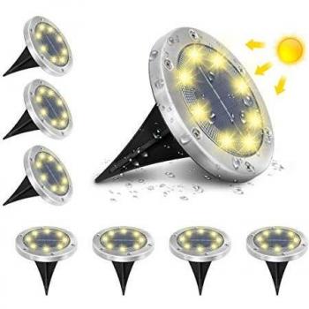 AMBOTHER Luz Solar Jardín Al Aire Libre Iluminación de Suelo 8LED 3000K Blanco Cálido IP65 Lámpara Solar Foco Empotrado Para Terraza de Camino Patio Subterráneo Reforzado Con 6 Tornillos Lot de 8