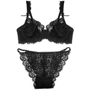 SHEKINI Conjuntos de lencería Sexy Ropa Interior para Mujer Sujetador con Aros Sin Relleno Push up Sujetador y Bragas de Encaje Transparente Caliente Sexy Bralette y Tanga