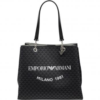 Bolso shopper de mujer Emporio Armani con multilogo y logo estampado en color negro talla única
