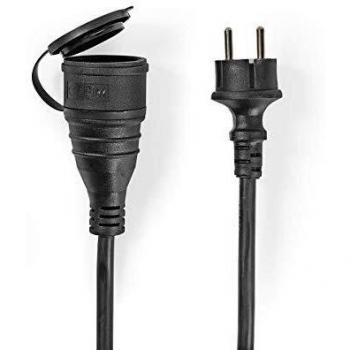 Nedis - Cable Alargador de Alimentación - 15 m - H05VV-F 3G1.5 - IP44 - Negro