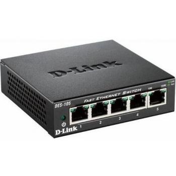 D-Link DES-105 5-Port Fast Ethernet Unmanaged Desktop Switch (Black)