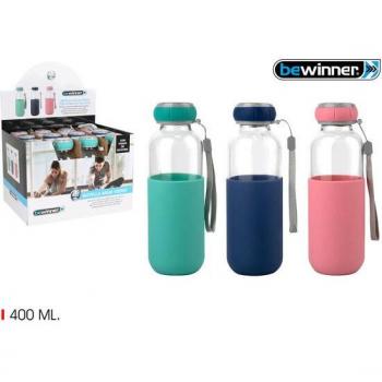 BEWINNER BOTELLA AGUA VIDRIO SILICONA 400 BEWIN