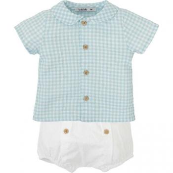 Conjunto de bebé niño de camisa de cuadros vichy y short liso