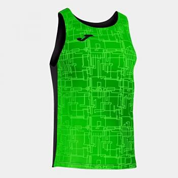 Camiseta de tirantes Elite VIII Joma para hombre, color negro con detalles en verde flúor, ideal para running, disponible en tallas para niños de 7 a 10 años