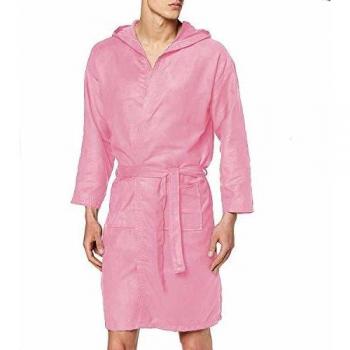 PETTI - Albornoz, Albornoz Mujer, Albornoz Hombre, Albornoz Unisex, Albornoz Microfibra, Albornoz con Capucha Bolsillos y Cinturón, Rosa