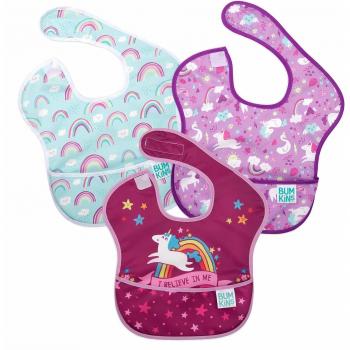 Bumkins - Pack de 3 baberos para niñas, diseño Believe, Unicorns, Rainbows
