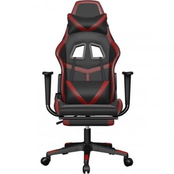Silla gaming con reposapiés cuero sintético negro rojo tinto