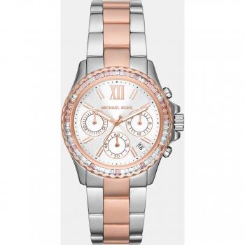 Michael Kors Everest Chronograph Watch MK7214 - Ladies Bicolor Stainless Steel Gray Rose Gold Plated, ONE SIZE