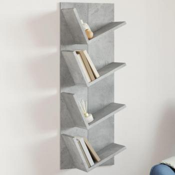 Librería de pared 4 estantes gris hormigón 33x16x90 cm