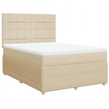 Cama Box Spring con Colchón de Tela Color Crema 160x200 cm
