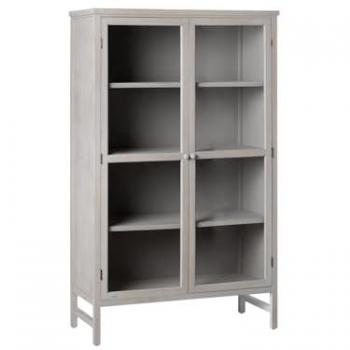 Vitrina Doble de Madera Reciclada Gris Decapado con Puertas de Cristal 100x165 cm