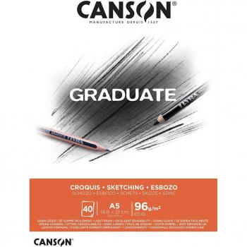 Bloc encolado Canson Graduate Croquis 14,8x21 cm, 40 hojas, papel fino de 96 g/m²