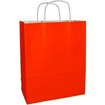 Thepaperbagstore 10 Bolsas De Papel De Colores, Reciclables Y Reutilizables, con Asas Retorcidas, Naranja - Mediana 250x110x310mm