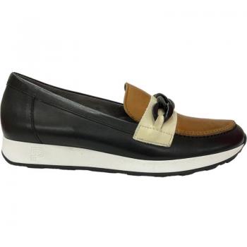 Zapatos de Mujer Pitillos en color negro, mocasín de piel multicolor (negro, cuero, crema)