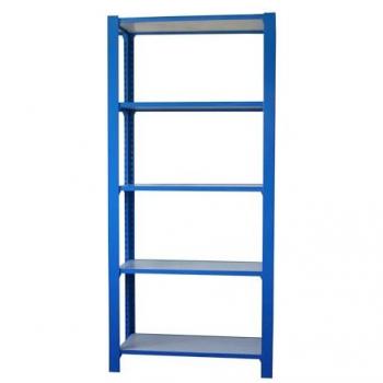 Estantería Simon Rack Librería Oficina, 2100x900x300 mm, 5 Alturas, Bandejas Madera, Estilo Industrial, Azul/Blanco - OFFICLICK 5/300 WOOD I.M. AZ