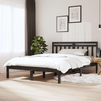 Estructura de cama King en madera maciza gris 150x200 cm