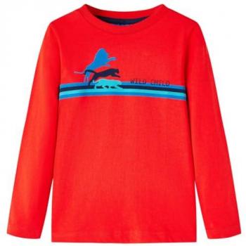 Camiseta Infantil de Manga Larga Estampado Animal Salvaje Jersey Rojo 128