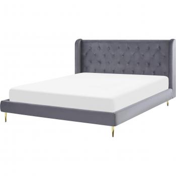 Cama Moderna de Terciopelo Gris con Cabecero Acolchado Super King Size 180 x 200 cm Forbach