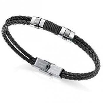 Viceroy Pulsera de Hombre Air de Piel Doble Negra Trenzada y Acero - Ref 1283536214