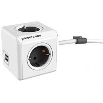Allocacoc PowerCube - Ladrón con 4 enchufes de corriente y 2 puertos USB, blanco